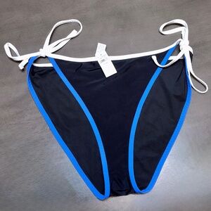 NWT Aerie Bikini Bottoms Black with Blue & White Border String Tie sides Sz XXL